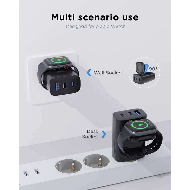 43W Apple Watch Charging Block Manufacturer - Built-in iWatch Charger 3 Ports Fast with USB-C USB-A PD for iPhone
