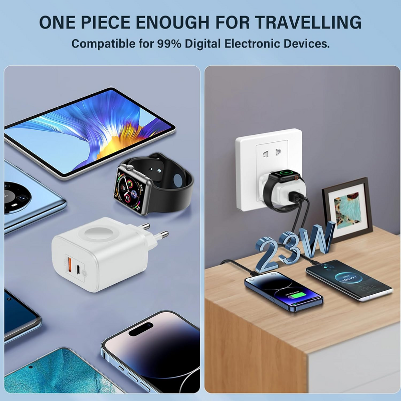 23W Apple Watch Charger Manufacturer - Portable Dual Ports Fast Charging Wall Adapter for iPhone Samsung AirPods Android