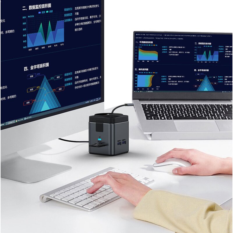 USB C Hub 8 in 1 Docking Station Manufacturer - Type C Adapter with Wireless Charger 100W PD 4K HDTV VGA USB 3.0 Ethernet SDTF