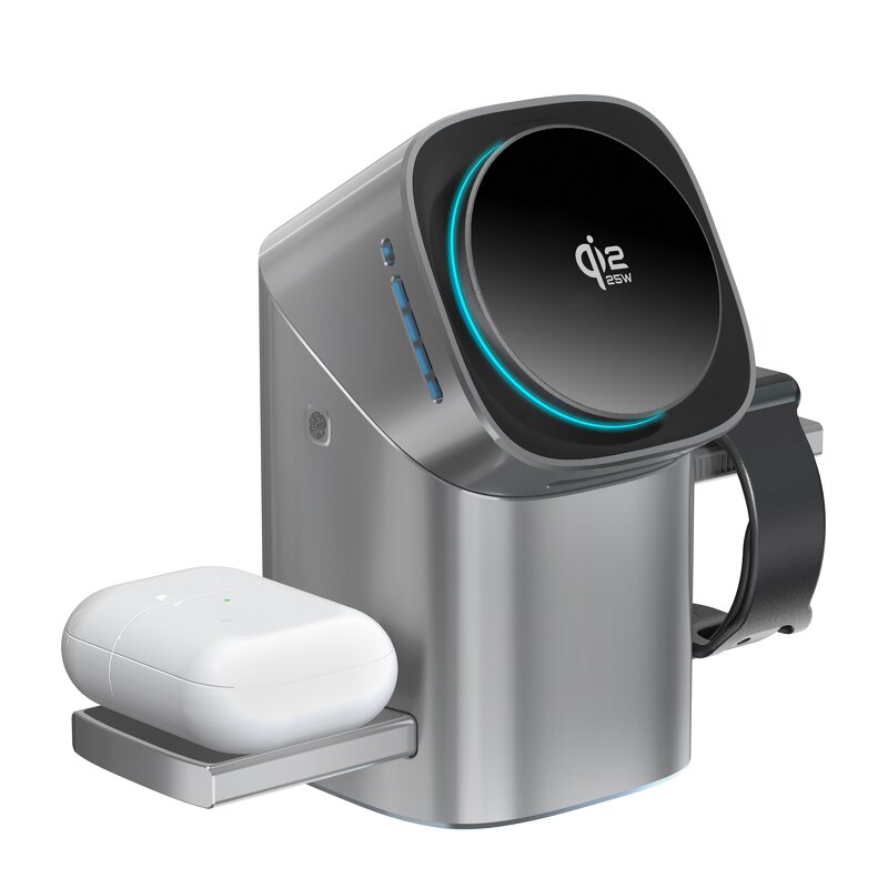 3 in 1 Charging Station Manufacturer - Qi22 25W Certified Rotating Wireless for iPhone 17 Apple Watch AirPods