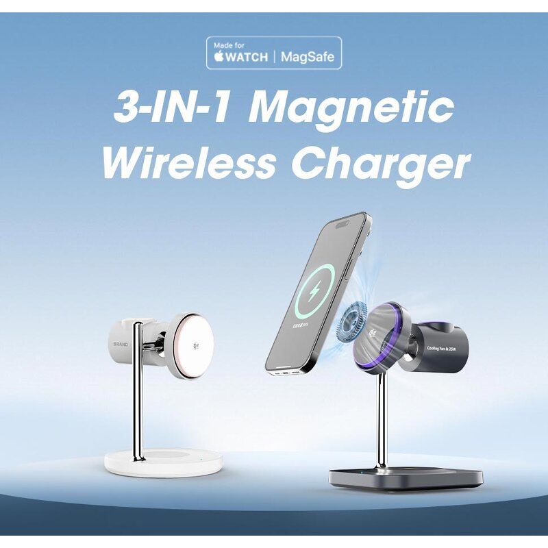 25W Qi2.2 Fast Wireless Charger Manufacturer - 3 in 1 Charging Stand with Cooling Fan for iPhone Samsung