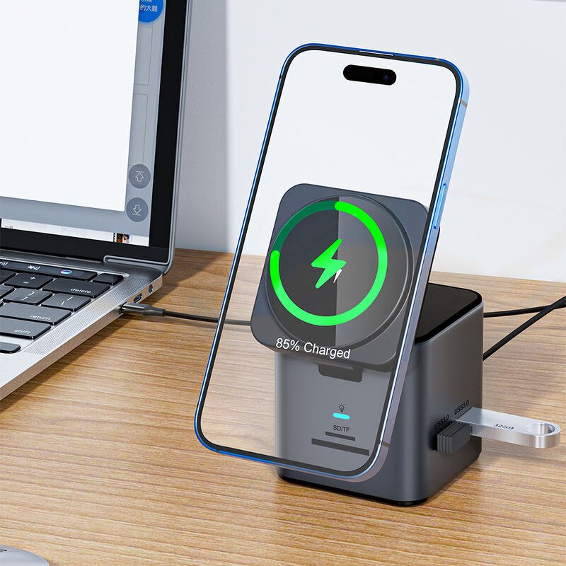 USB C Hub 8 in 1 Docking Station Manufacturer - Type C Adapter with Wireless Charger 100W PD 4K HDTV VGA USB 3.0 Ethernet SDTF