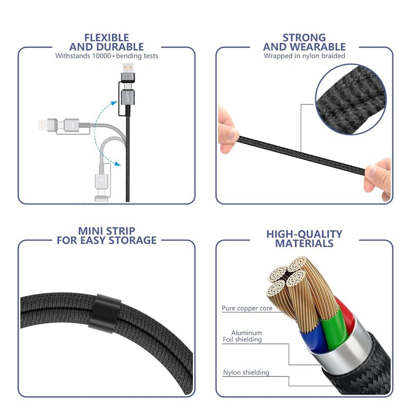 6 in 1 PD 60W Charging Cable Manufacturer - Outdoor with LED Light Ignition Nylon Braided for iPhone 16 15 iOS Camera Use