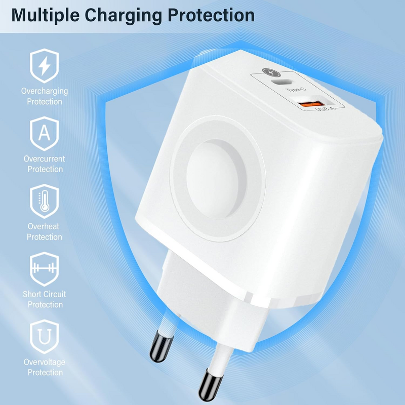 23W Apple Watch Charger Manufacturer - Portable Dual Ports Fast Charging Wall Adapter for iPhone Samsung AirPods Android