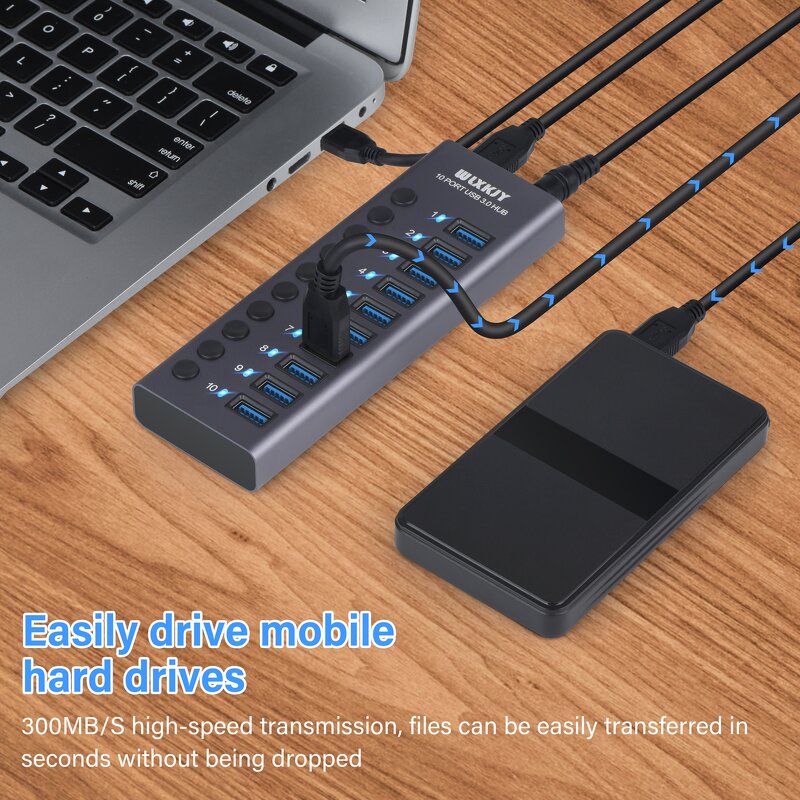 10-Port USB 3.0 Hub Manufacturer - Super Speed 5Gbps 60W Aluminum Adapter for Data Transfer & Charging