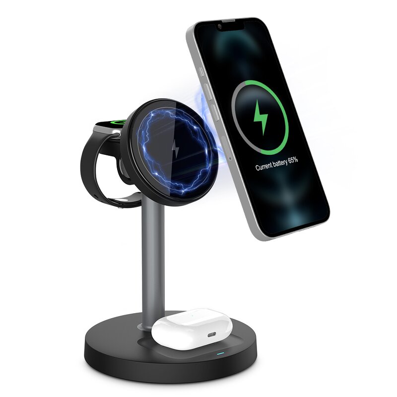 3-in-1 Wireless Charger Stand Manufacturer - 15W Fast PC Magnetic Holder with 10W Output Power Multifunctional