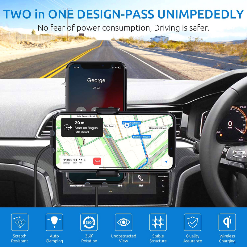 15W Fast Wireless Car Charger Manufacturer - with Auto Clamping Magnetic Phone Mount Holder for iPhone & Galaxy