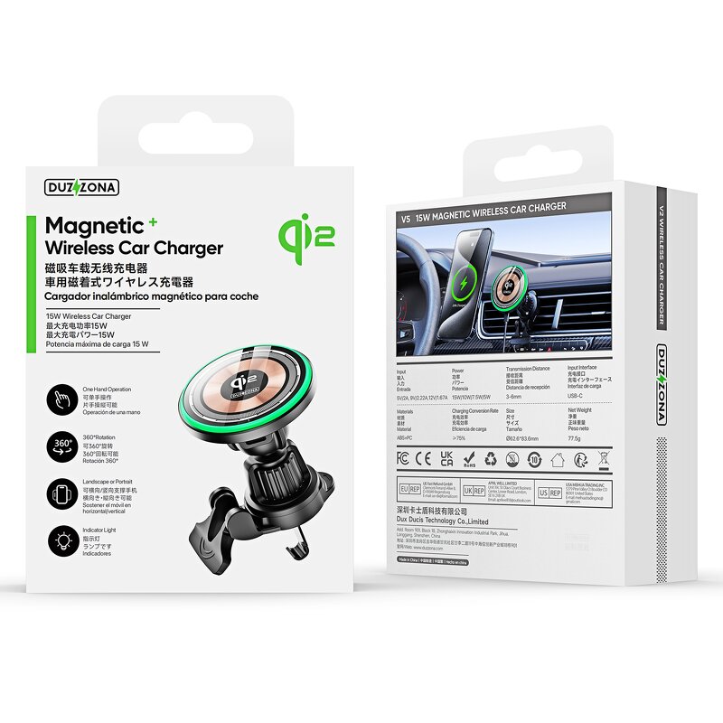 Qi2 15W Compact Wireless Magnetic Car Charger Manufacturer - Rapid Charging LED Short Circuit Safe with Automatic Adapters