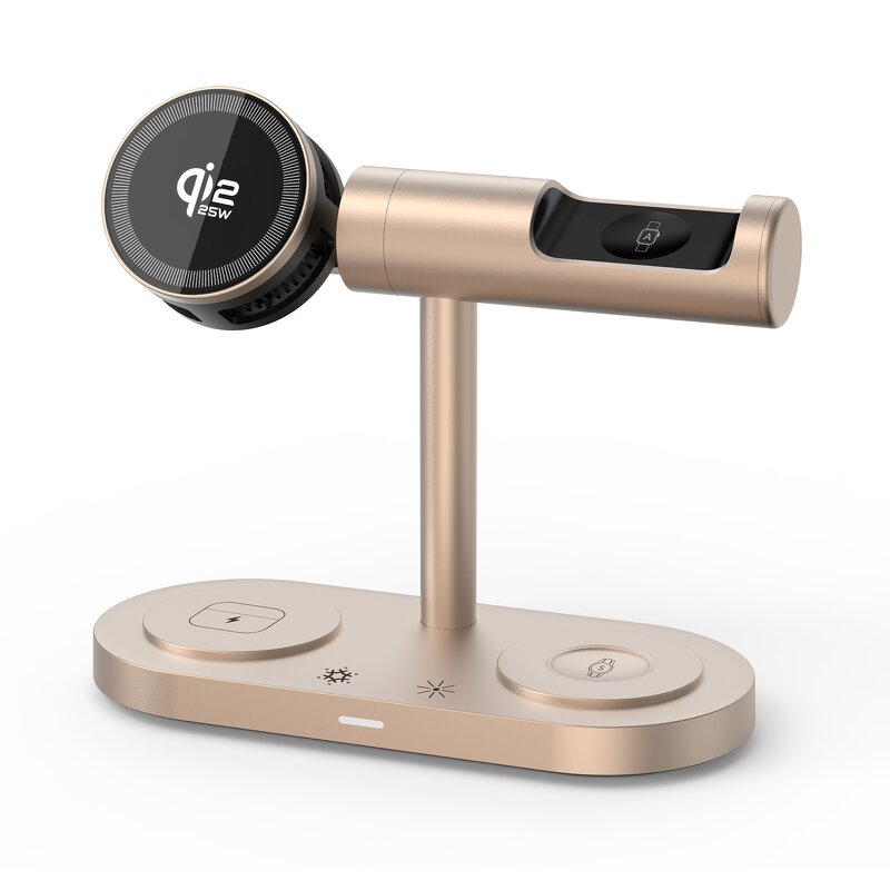 Qi2.2 5-in-1 Magnetic Wireless Charger Manufacturer - 25W Fast with Light Cooling AI Clock Calendar for Smartphone Earbuds Watch