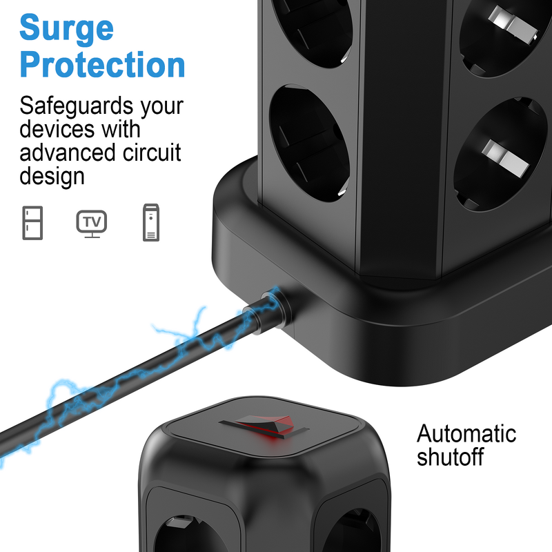 8-Socket Expansion Adapter Manufacturer - 3 USB (1 USB-C) Ports Multi-Plug Distributor Wall Charger for Cruise Travel