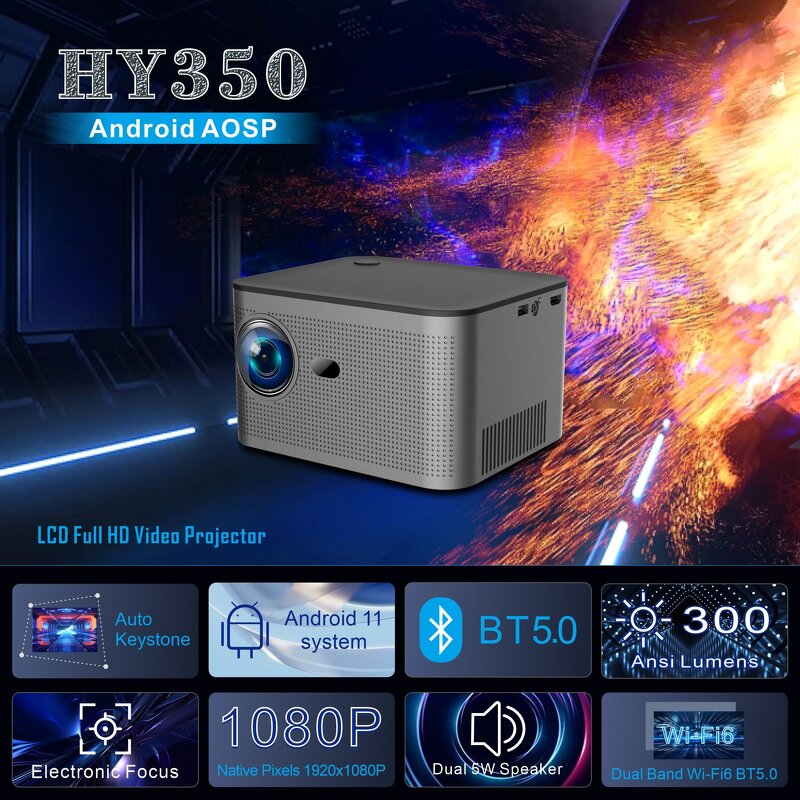 HY350 Factory 4K Mini Smart Projector Manufacturer - Android 11 Home Theater Portable Auto HD Projector in Stock 2024 NEW