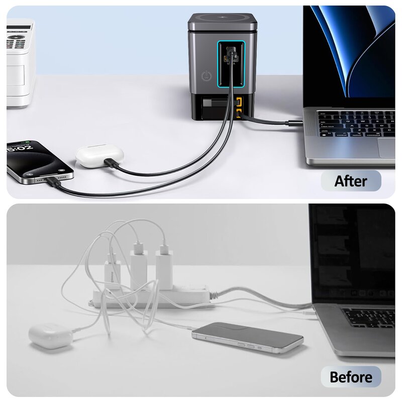6-in-1 105W Charging Station Manufacturer - with Retractable USB-C Cable Power Combo for Multiple Devices & Wireless Charging