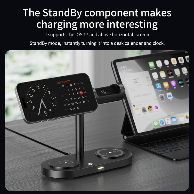 Qi2 25W Wireless Charging Station Manufacturer - 7 in 1 Magnetic with LED Light Multi-function for Phone Watch