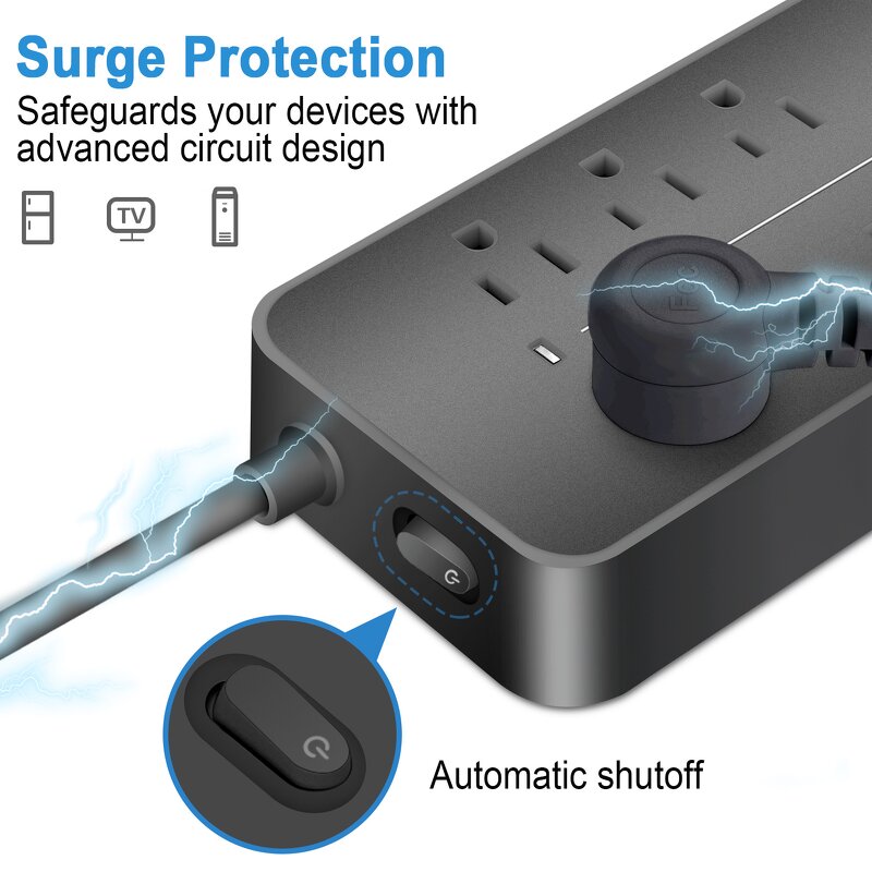 US 12-Port Power Strip Manufacturer - 2000W PD Function Portable Fast Charging Station 3USB+Type C Fireproof for Earphone Camera