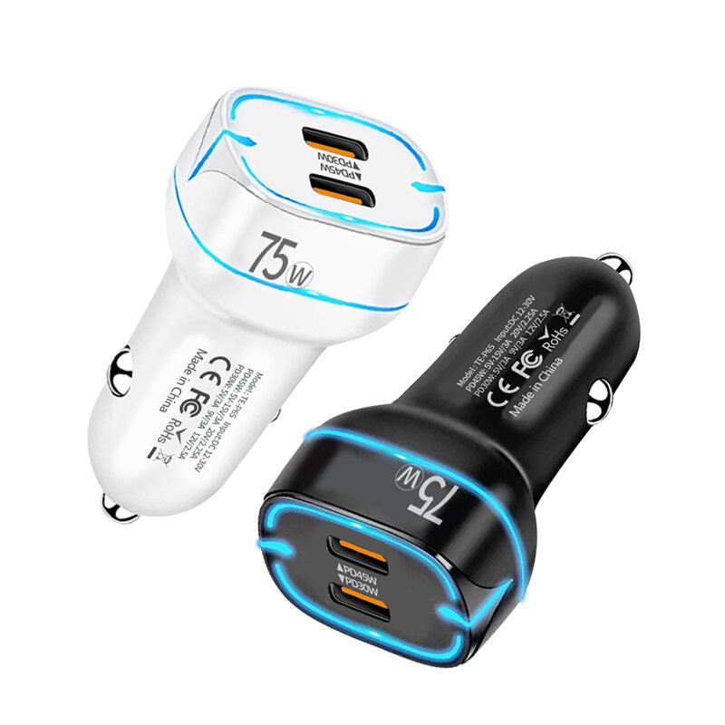 75W Dual USB C Car Charger Manufacturer - Fast Charging Station with PD3.0/QC3.0 Type C OTP/OVP Protection for Huawei Phone 17