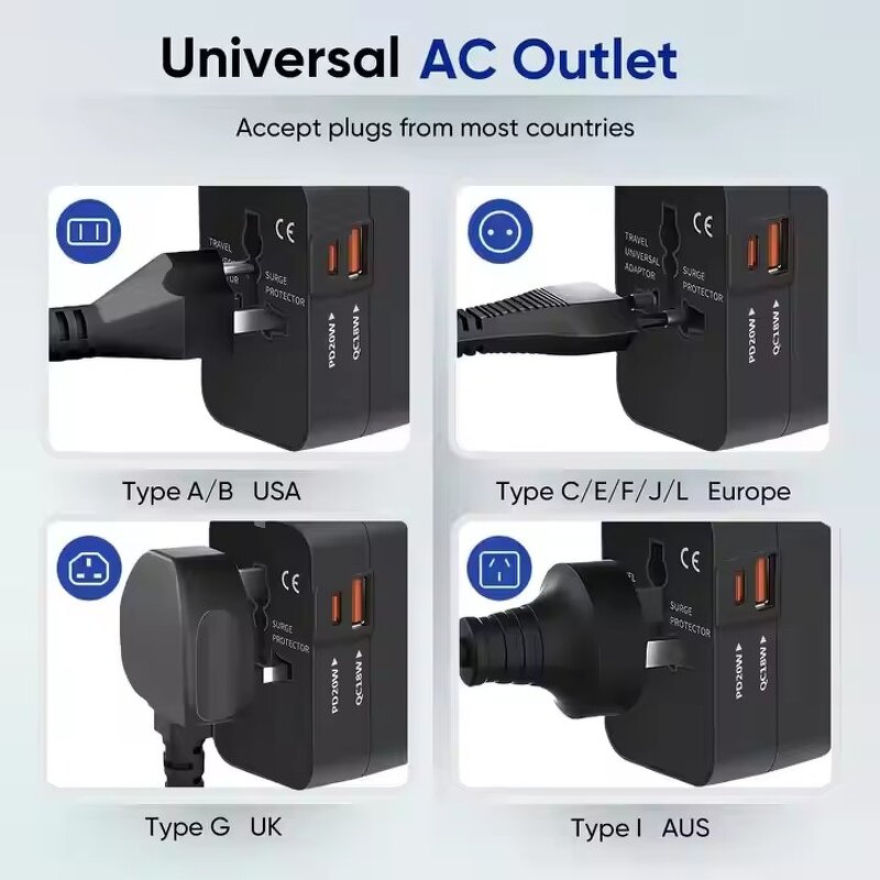 Universal Travel Adapter Manufacturer - Worldwide Wall Charger AC Power Plug Converter Fast Charging International