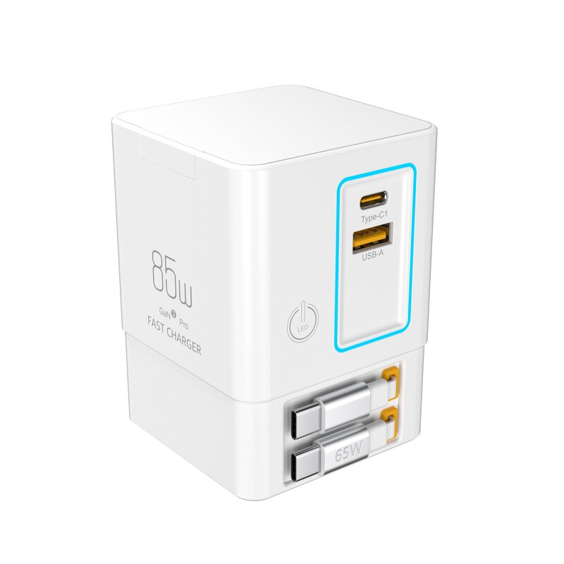 85W GaN Charging Station Manufacturer - Retractable USB-C Cable Power Combo Strip PD 65W Fast for Laptops & Multiple Devices