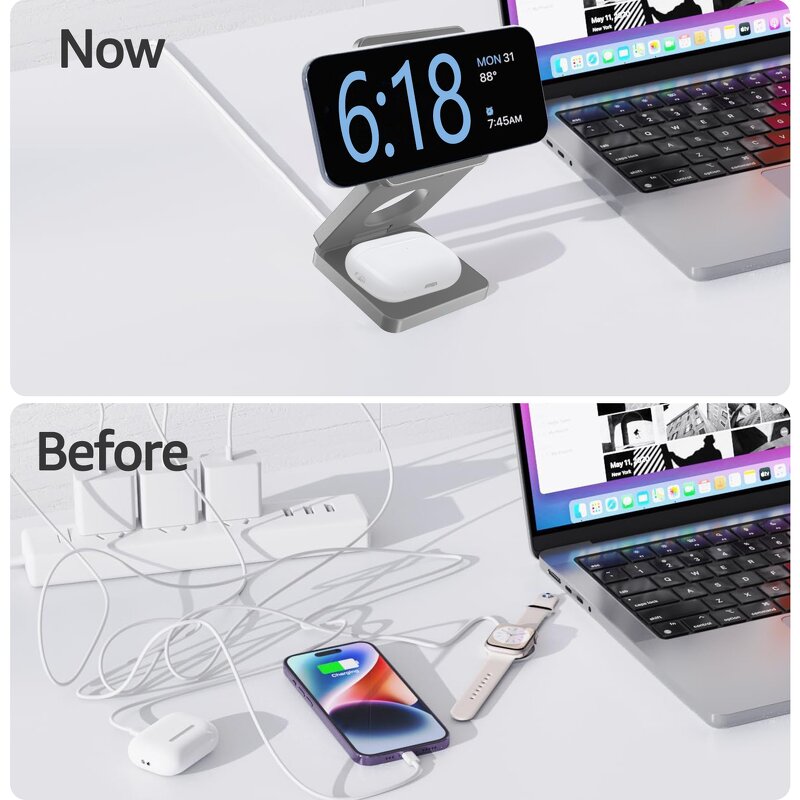 15W Folding Wireless Charging Station Manufacturer - OEM Qi 3 in 1 Portable Travel Charger for Phone Watch Earbuds