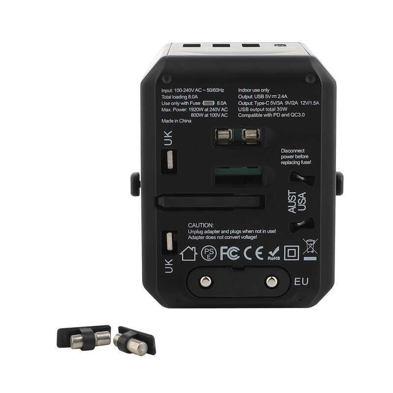 Smart Universal Travel Adapter Manufacturer - International Plug Adaptor Wall USB Type-C PD 2000W OTP OCP for USA EU UK AU