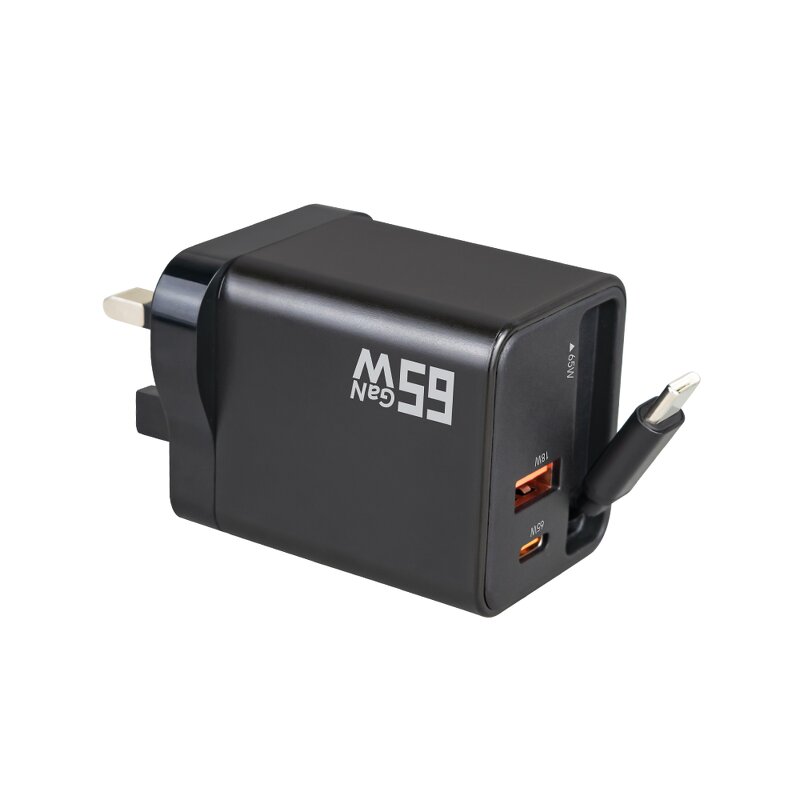 65W GaN Wall Chargers Manufacturer - Single Dual Port with Retractable Built-in Cable Portable OTP OVP for Phones Tablets Laptops