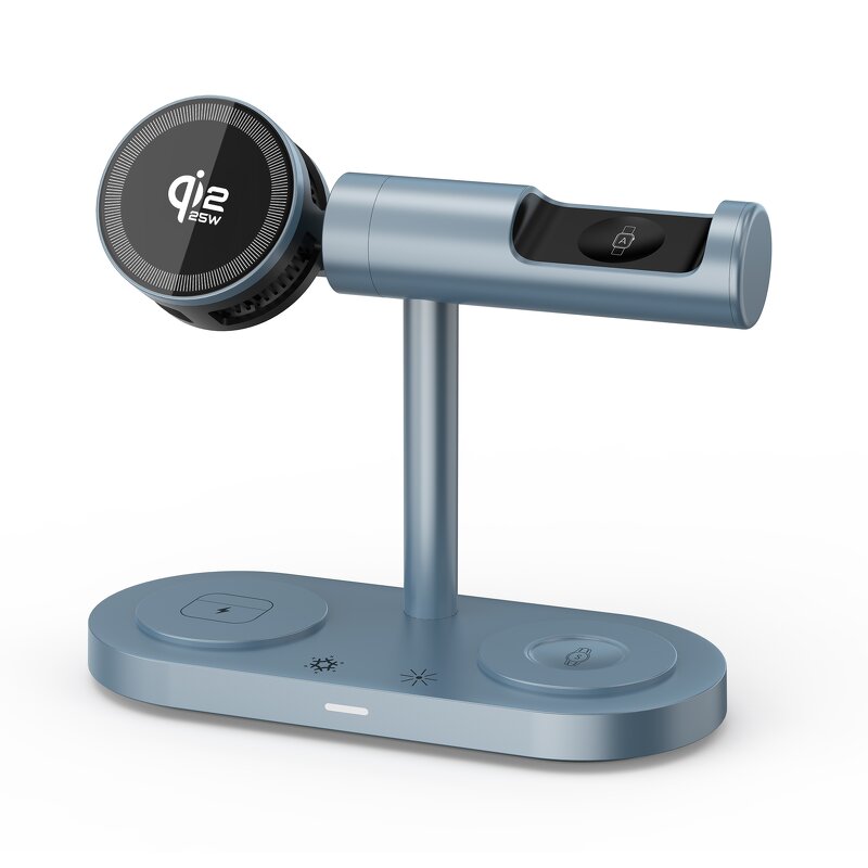 Qi2.2 5-in-1 Magnetic Wireless Charger Manufacturer - 25W Fast with Light Cooling AI Clock Calendar for Smartphone Earbuds Watch