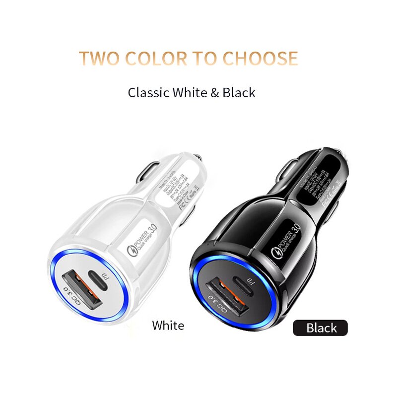 18W PD Car Charger Manufacturer - QC3.0 Type C Fast Charging for 2 Devices