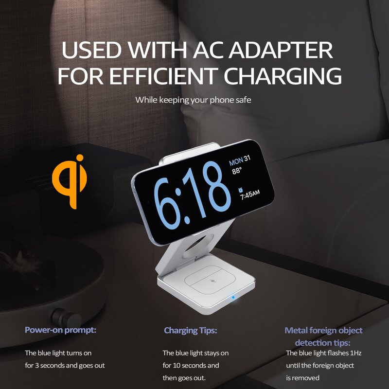 15W Qi Magnetic Wireless Phone Charger Manufacturer - OEM 3 in 1 Foldable Multi Phone Charging Station Portable Fast