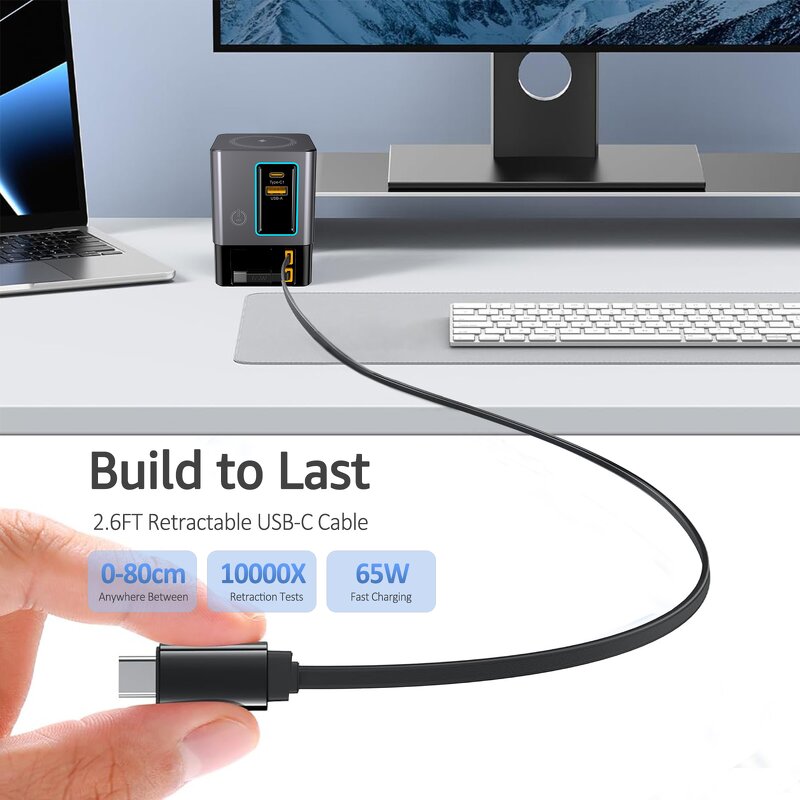Wireless Charger Manufacturer - Hot Sale for iPhone with Retractable USB-C Power Strip 100W Output for Laptop Multiple Devices
