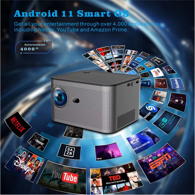 HY350 Smart Projector Manufacturer - Factory Price Android 11 4K 1920*1080P Portable LCD Projector with CE Rohs FCC Certificate