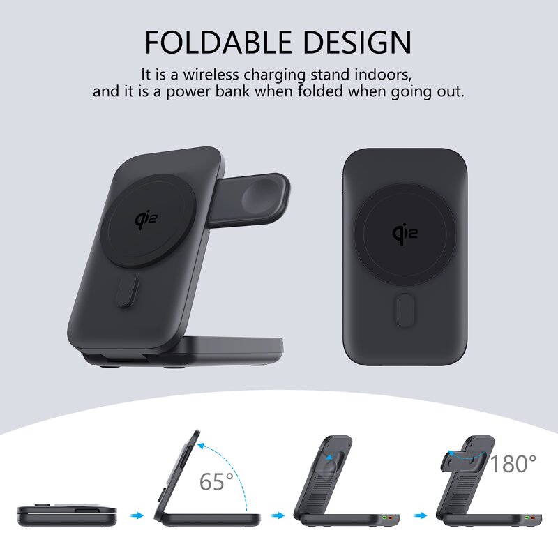 10000mAh Wireless Power Bank Manufacturer - iPhone Foldable Portable Stand with 15W Magnetic Wireless Charger