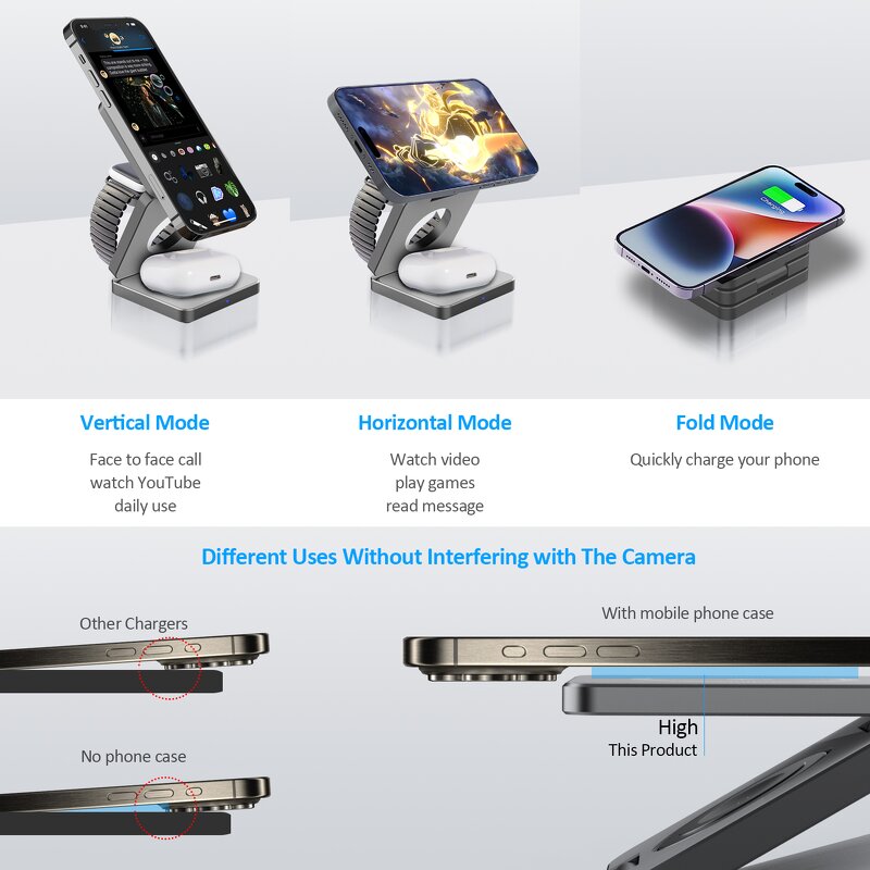 QI15w 3in1 Wireless Magnetic Charger Manufacturer - Fast Charging Station Foldable Portable Stand for Iphones 15 Pro Max