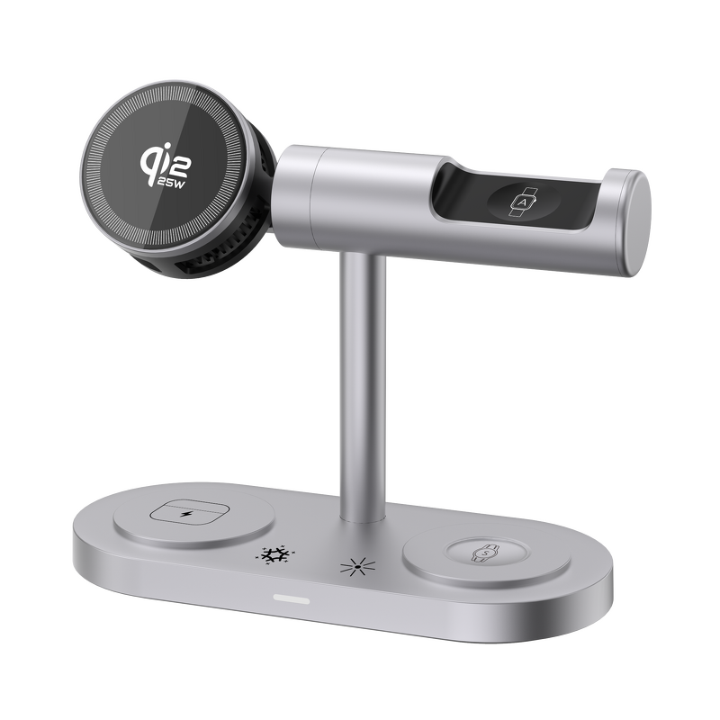 Qi2.2 5-in-1 Magnetic Wireless Charger Manufacturer - 25W Fast with Light Cooling AI Clock Calendar for Smartphone Earbuds Watch