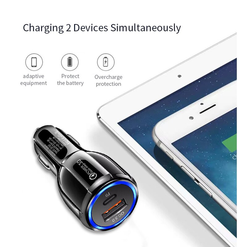 18W PD Car Charger Manufacturer - QC3.0 Type C Fast Charging for 2 Devices