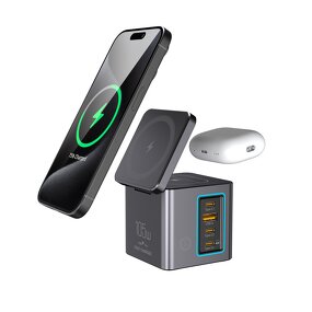 105W Wireless Charging Station Manufacturer - 6 in 1 Power Tower Combo with LED Light & Retractable Cable Wholesale