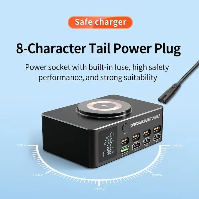 140W USB C Charger Manufacturer - GaN 8-Port Fast Charging Hub PD 100W for Laptop 15W Wireless for iPhone 16