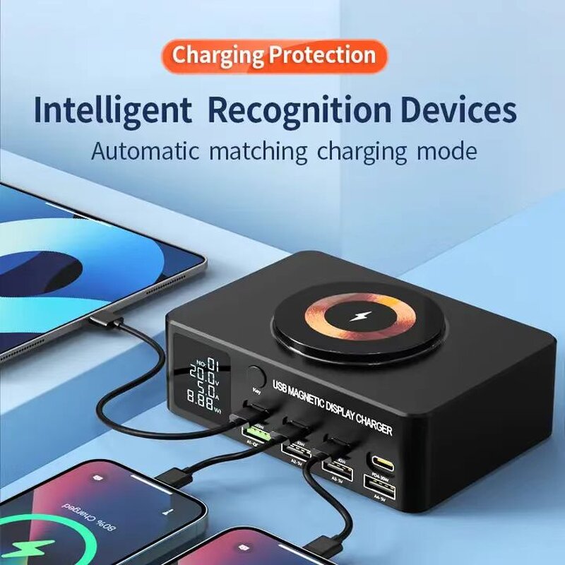 140W USB C Charger Manufacturer - GaN 8-Port Fast Charging Hub PD 100W for Laptop 15W Wireless for iPhone 16