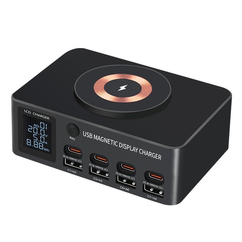 8-Port Fast Charging Station Hub Manufacturer - 15W Wireless PD 100W for Laptop USB C GaN 140W for iPhone 16 with SCP