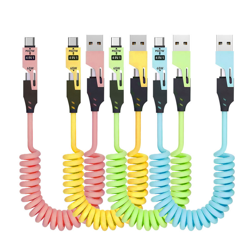 4-in-1 Fast Charging USB-C Cable Manufacturer - 65W Type-C PD 27W Portable Spring 1.5m for Computer & Mobile Devices