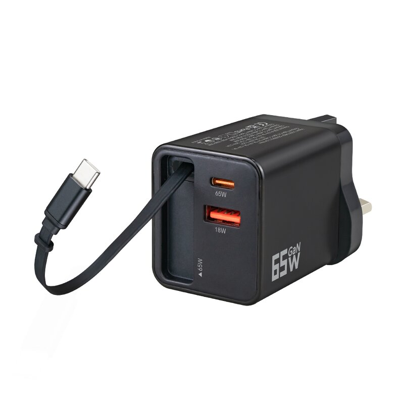 65W GaN Wall Chargers Manufacturer - Single Dual Port with Retractable Built-in Cable Portable OTP OVP for Phones Tablets Laptops