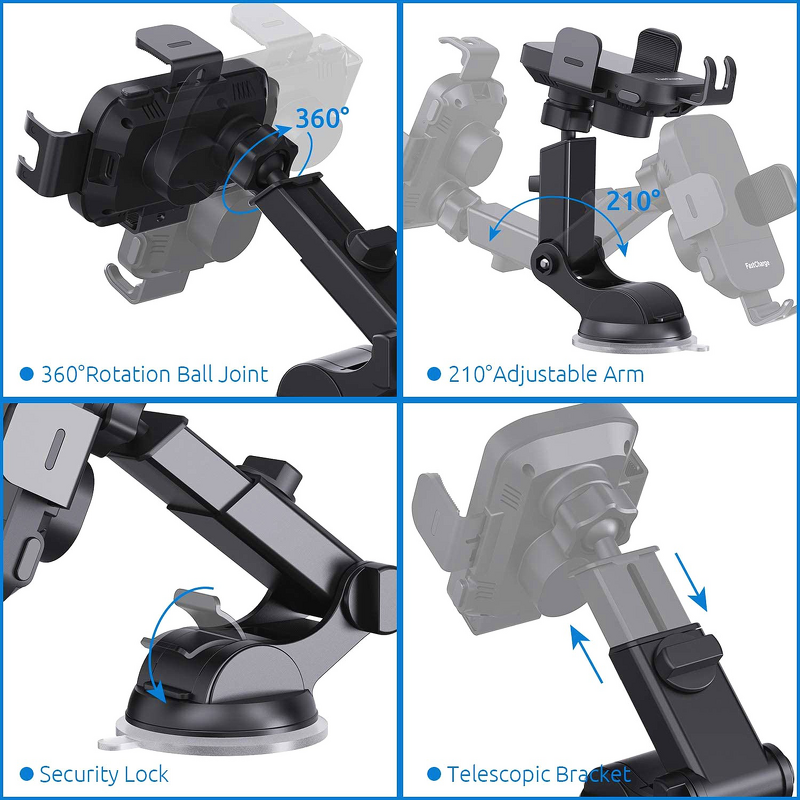 15W Fast Wireless Car Charger Manufacturer - with Auto Clamping Magnetic Phone Mount Holder for iPhone & Galaxy