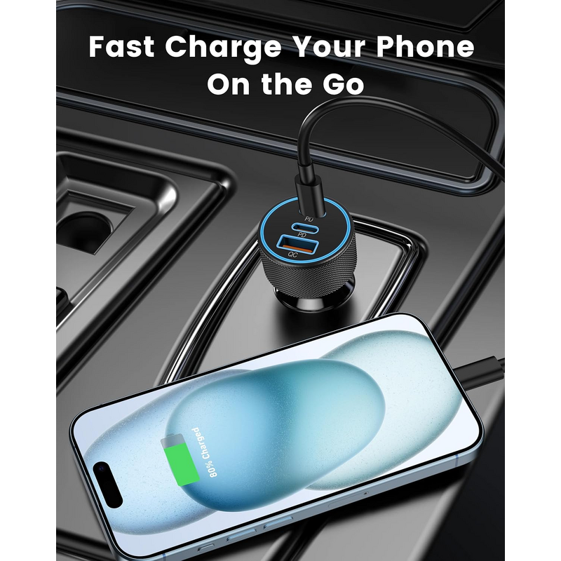 67W Travel Charger Manufacturer - USB-C USB-A 3 Ports MINI Dual USB C Fast Charging Car Power Adapter PD QC for iPhone