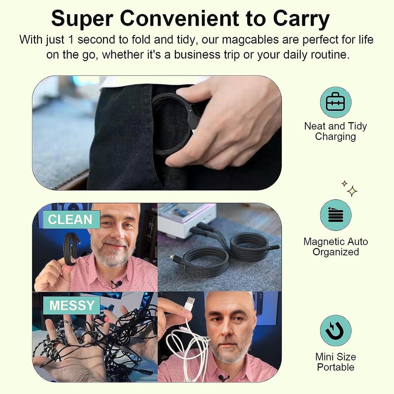 60W USB C Magnetic Retractable Cable Manufacturer - 1M Fast Charging 3A with Nylon Braid Shielding Data Cable