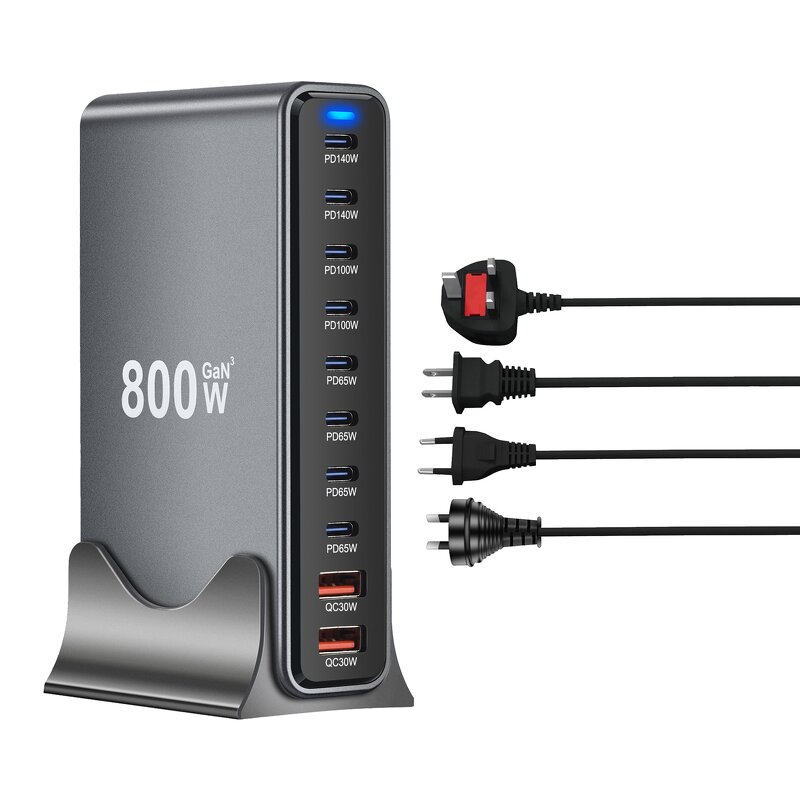 800W GaN Fast Charger Manufacturer - PD 3.0 Portable Desktop Wall Plug for Laptop iPhone 10 Ports