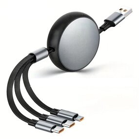 100W Fast Charging Aluminum Cable Manufacturer - 1-to-3 Retractable 2*Type C+Micro-USB Supported Data Transfer for Phones