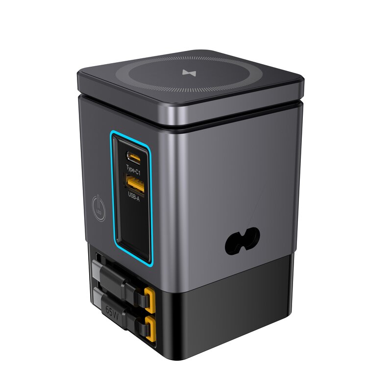 Qi 105W Desktop Charging Station Manufacturer - with Wireless Charger Built-In Retractable Cables & Earphone Charger