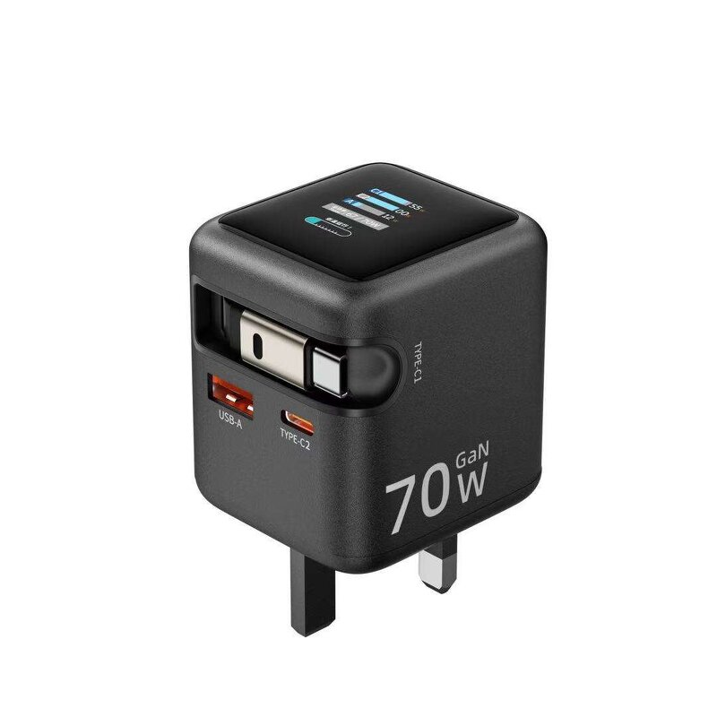 ILEPO 70W GAN USB-C Charger Manufacturer - with TFT Display Retractable Cable 5-in-1 Fast Charging for 17