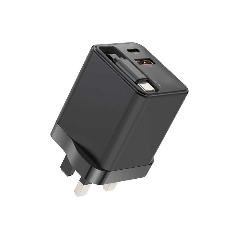 65W GaN Wall Charger Manufacturer - Dual USB & USB-C Ports with Retractable Type-C Cable