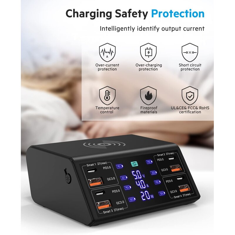 9in1 100W USB C Charging Station Manufacturer - Desktop Fast Charger with QC3.0 PD3.0 OTP OVP for Laptops Cell Phones