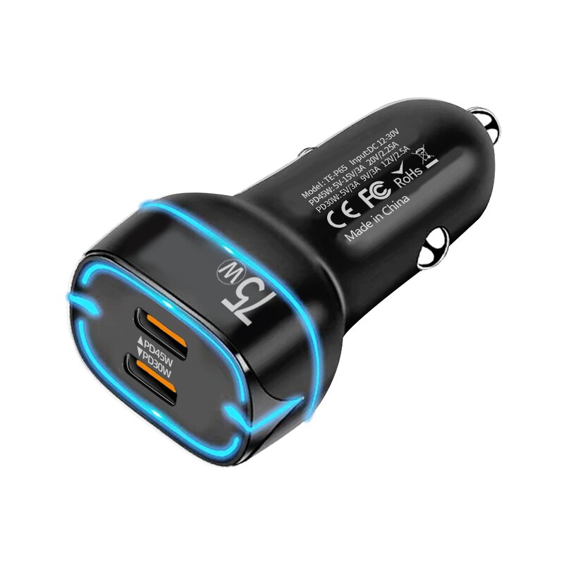 75W Dual USB C Car Charger Manufacturer - Fast Charging Station with PD3.0/QC3.0 Type C OTP/OVP Protection for Huawei Phone 17