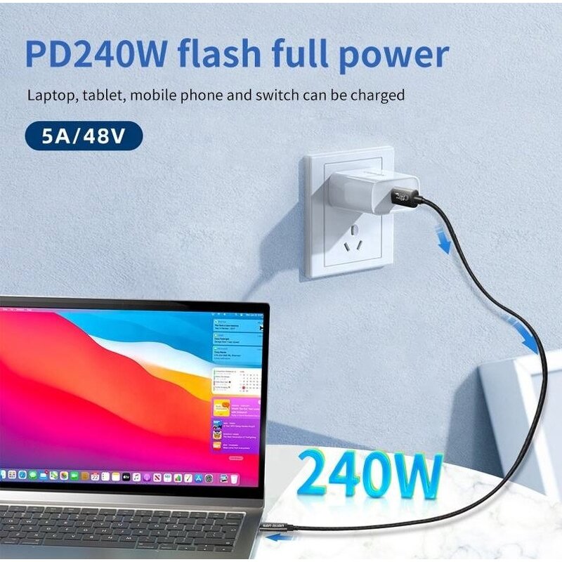 USB4 Magnetic Braided Cable Manufacturer - 40G 240W 5A Type-c Coaxial for Thunderbolt4 8K Video Full-function Double-headed